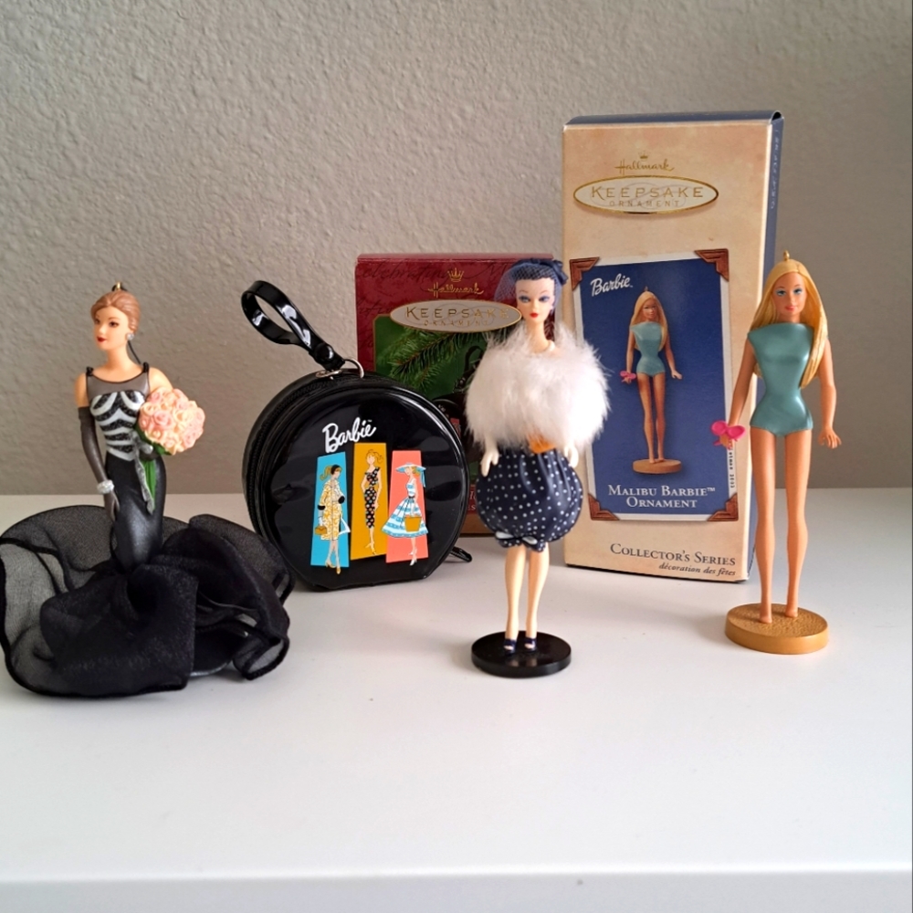 Vintage Hallmark Barbie ornaments assorted.